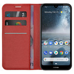 Leather Wallet Case & Card Holder Pouch for Nokia 4.2 - Red